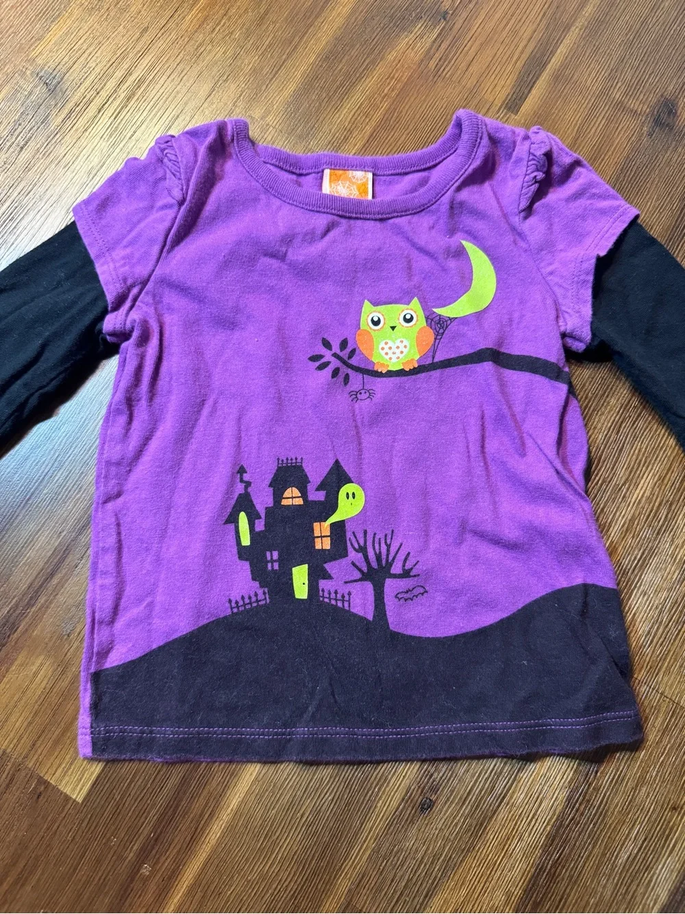 Girls 18M Purple Halloween Owl Haunted House Layered Shirt 🎃👻